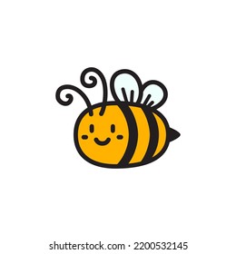 Abeja linda con sonrisa. Pegatina de abejorros de caricatura. Divertido ícono de abeja reina. Abeja de miel. Ilustración del vector aislada en fondo blanco