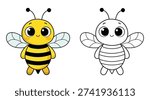 Cute Bee Smile Cartoon Coloring Page For Kids. Animal Coloring Book Printable Vector Illustration. illustration of a bee.