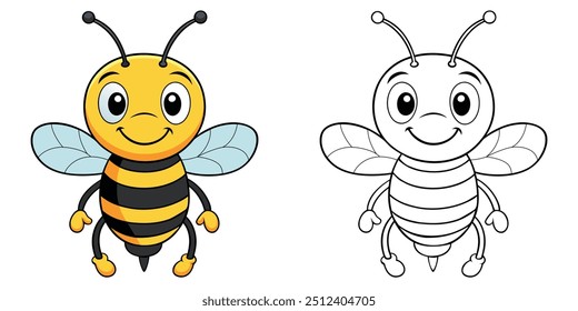 Cute Bee Smile Cartoon Coloring Page For Kids