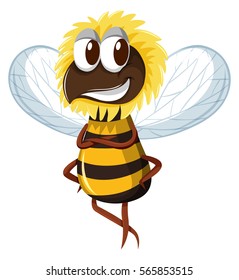 Cute bee smiling on white background illustration