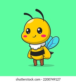 Cute Bee Standing Cartoon Vector Icon Illustration. Animal Nature Icon Concept Isolated Premium Vector. Flat Cartoon Style