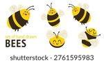 Cute bee sticker set cartoon insects collection