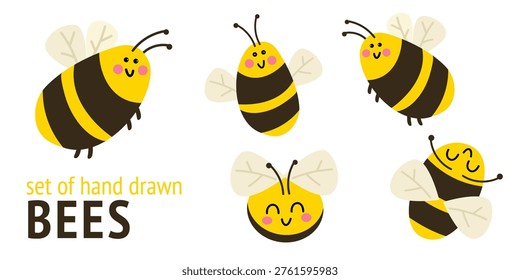 Cute bee sticker set cartoon insects collection