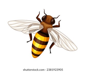 Cute bee sticker. Yellow and black insect with wings, bumblebee. Zoology and biology. Creativity and art. Template and layout. Cartoon flat vector illustration isolated on white background
