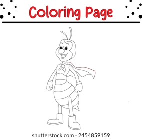 cute bee superhero costume coloring book page for kids