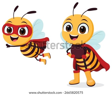 Cute bee superhero mascot cartoon characters