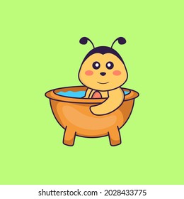 Cute bee taking a bath in the bathtub. Animal cartoon concept isolated. Can used for t-shirt, greeting card, invitation card or mascot.
