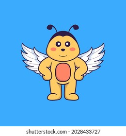 Abeja con alas. El concepto de caricatura animal aislado. Puede usarse para camisetas, tarjetas de felicitación, tarjetas de invitación o mascota.