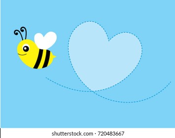 cute bee valentine message card vector. cute bee message card vector.