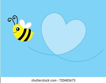 cute bee valentine message card vector. cute bee message card vector.
