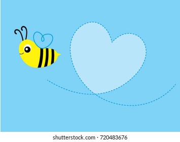 cute bee valentine message card vector. cute bee message card vector.