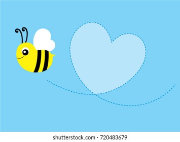 cute bee valentine message card vector. cute bee message card vector.