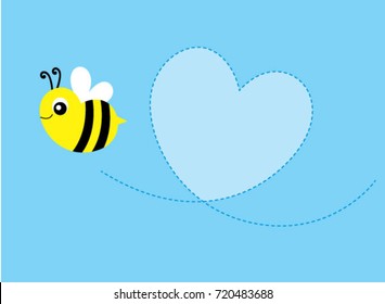 cute bee valentine message card vector. cute bee message card vector.
