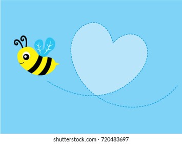 cute bee valentine message card vector. cute bee message card vector.