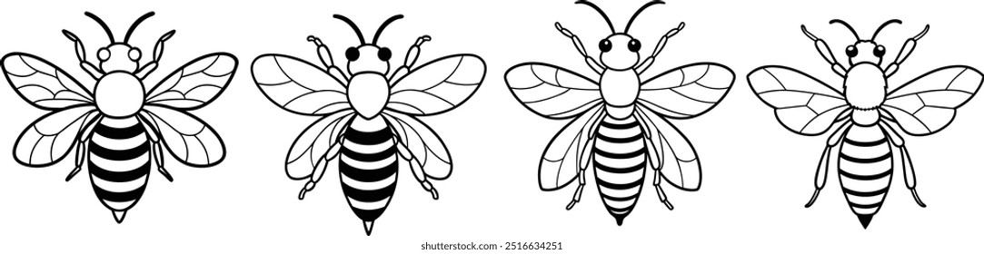 Cute Bee Bee Vector Black and White