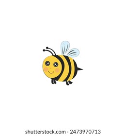 Cute Bee Vector illustration. Bee Cartoon Flying symbol. Honey bee Pot sign, emblem isolated on white background, Flat style for graphic and web design, logo. 