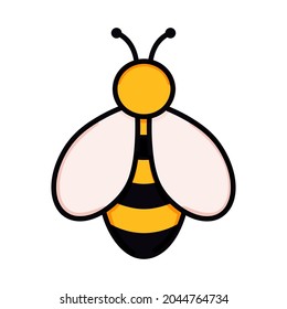 Cute bee vector illustration in doodle style. Colorful kids drawing for icon and logo design in yellow and black colors isolated on white background