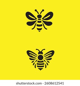 cute bee vector illustration on yellow background