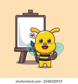 Abeja linda quiere pintar en la Ilustración vectorial de la historieta de la lona Ilustración de la historieta del Vector conveniente para el cartel, el folleto, el Web, la mascota, la etiqueta engomada, el logotipo y el icono.