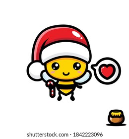 cute bee wearing santa hat