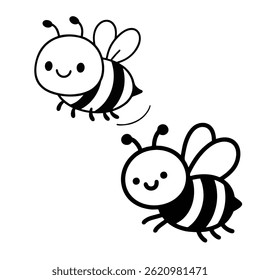 Cute bee wearing a straw hat, simple cartoon line art