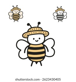Cute bee wearing a straw hat
