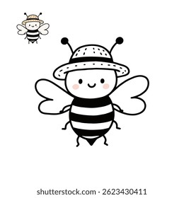 Cute bee wearing a straw hat