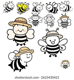Cute bee wearing a straw hat