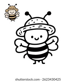 Cute bee wearing a straw hat