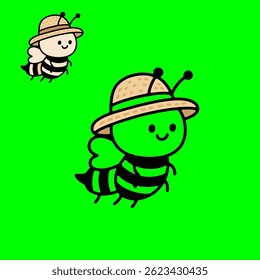 Cute bee wearing a straw hat