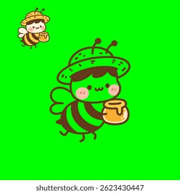 Cute bee wearing a straw hat