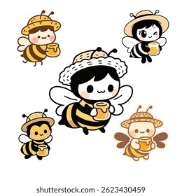 Cute bee wearing a straw hat