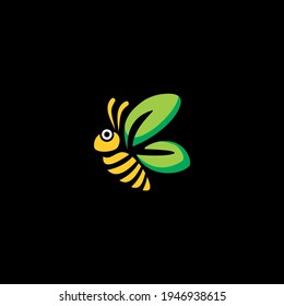 cute bee with wings in the form of leaves logo,  
natural symbol illustration