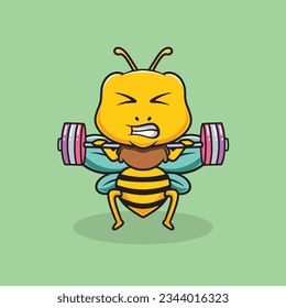 Cute bee workout cartoon illustration