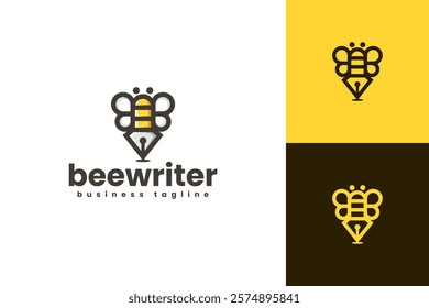 cute bee writer logo vector