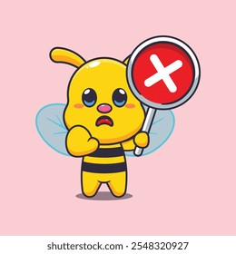 Abelha bonita com sinal errado desenho animado vetor ilustração. ilustração de desenho animado vetor adequado para cartaz, brochura, web, mascote, adesivo, logotipo e ícone.