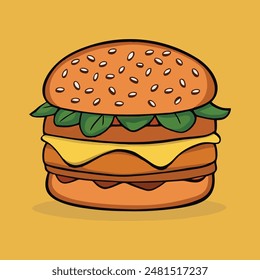 Cute beef burger cartoon vector icon illustration