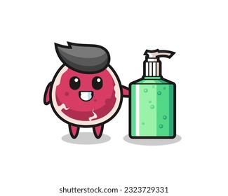 cute beef cartoon with hand sanitizer , cute style design for t shirt, sticker, logo element
