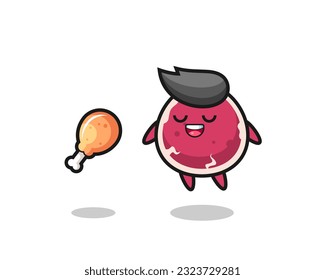 cute beef floating and tempted because of fried chicken , cute style design for t shirt, sticker, logo element