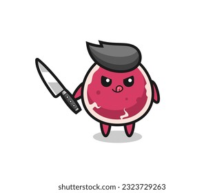 linda mascota de buey como psicópata sujetando un cuchillo, diseño de estilo lindo para camiseta, pegatina, elemento logo