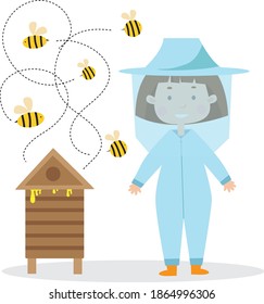 Cute beekeeper girl with bees insects vector image
