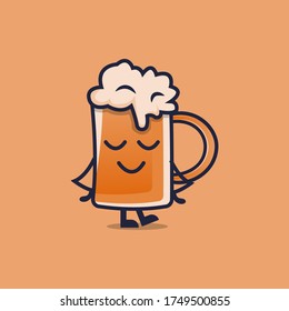 Cute beer cartoon character with relax expression flat style vector illustration