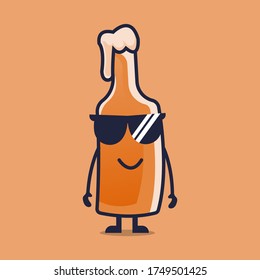 Cute beer cartoon character wear an eyeglasses and cool Expression flat style vector illustration