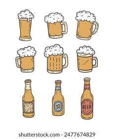 Ilustración del estilo del garabato de la cerveza linda