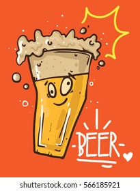 Cute beer. Cartoon vector illustration.