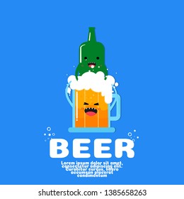 cute beer cartoon vector.kawaii food concept,
