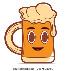 cute beer character mascot icon, editable vector hand drawn