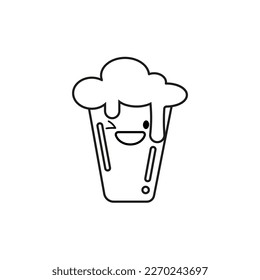 Cute beer glass  icon isolated on white background. Beer Symbol. Vector Design Illustration. Kawaii outline style.