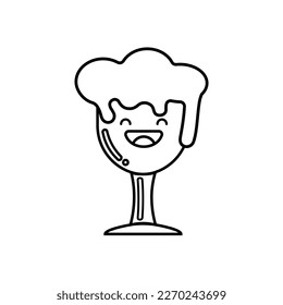 Cute beer glass  icon isolated on white background. Beer Symbol. Vector Design Illustration. Kawaii outline style.