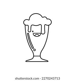 Cute beer glass  icon isolated on white background. Beer Symbol. Vector Design Illustration. Kawaii outline style.